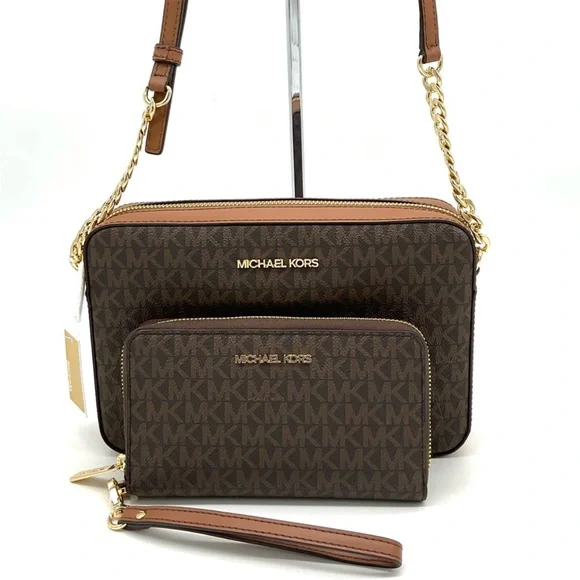 Michael Kors Large EW Crossbody Bag & JST LG Flat MF Phone Case Wallet Brown - Picture 2 of 12